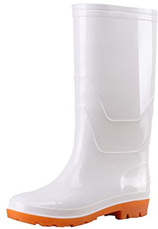 SRTUMEY Botas de agua altas hasta la rodilla para hombre, impermeables, botas de lluvia altas para jardín, botas de lluvia para exteriores, botas de caza, White, 40 EU
