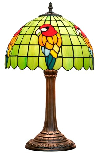 Tiffany Lampe Papagei Grün Schlafzimmer Tischlampe Buntglas Lesung Nachttischlampe für Zuhause Wohnzimmer Büro Schlafsaal Esszimmer Dekorieren 12X12X19 Zoll Schreibtischlampe Inklusive LED Birne