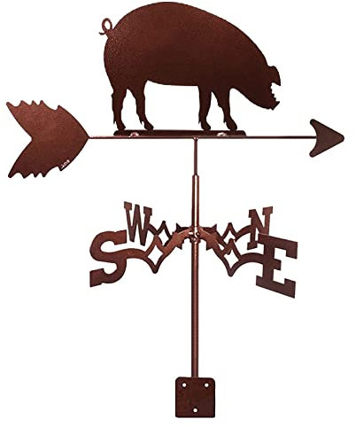 Wetterfahne Schweinewetterfahne, Tierwetterfahne aus Metall, langlebige Retro-Gartenszene mit Gartenpfahl, Wetterfahne aus Eisen für den Garten, dekorativer Windrichtungsanzeiger auch für Messungen i
