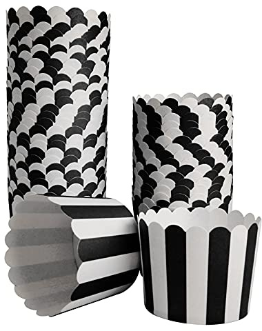 50 Stück Muffinförmchen Backpapierbecher, Streifen Cupcake Förmchen Muffins | Backbecher Cupcake Hüllen für Feiertagsgeburtstagsfeiern, Hochzeiten, Süßigkeiten und Kuchen Dekorationen Schwarz