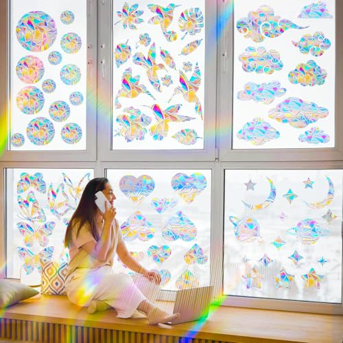 Srup Suncatcher klistermärke, prisma fönsterklistermärke, regnbåge fönsterfilm regnbågseffekt, PVC fönsterklistermärken fågelskydd, fågelskydd klistermärken fönster, fågelskydd för fönster