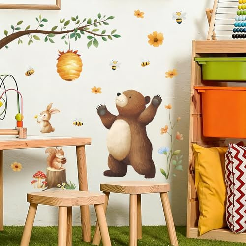 SHUCHING Wandtattoo Bär | Wandsticker Waldtiere, Selbstklebende Wandaufkleber für Kinderzimmer Babyzimmer Schlafzimmer