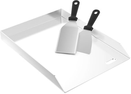 FIVMEN Plancha - Plaque de cuisson universelle en acier inoxydable - 30 x 40 cm - Avec 2 spatules - Plaque de cuisson en acier inoxydable - Pour barbecue à gaz, barbecue au charbon de bois