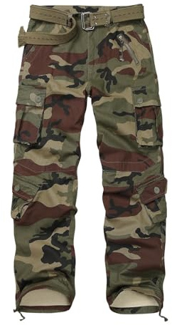 Men's Cotton C29 Camo Casual Cargo Pants Size 36 | Mid-Waist Straight-leg Multi-pockets Style Regular for Unisex Outdoor Wild Work Pants