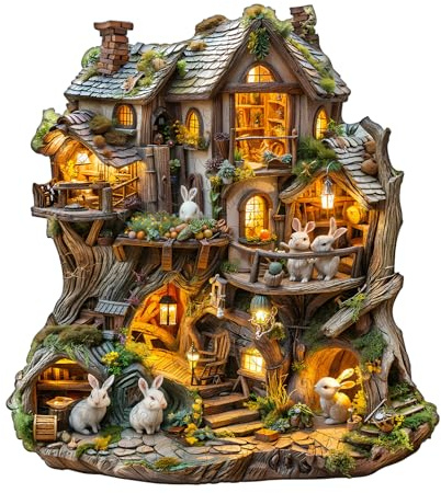 Blumuze Wooden Puzzle, Rabbit's Tree House Wooden Jigsaw Puzzles For Adults, Unique Shaped Animal Wood Puzzles For Adults Kids With Wood Gift Box 230pcs-L-34 * 30.7cm