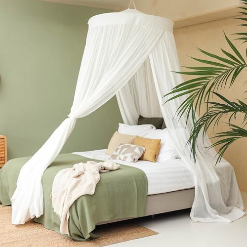 UB-STORE Baldacchino Letto in Cotone 100% per Queen & King Size | Zanzariera di Lusso Fatta a Mano per Camera da Letto | Rete Conica Decorativa con 2 Aperture per la Casa
