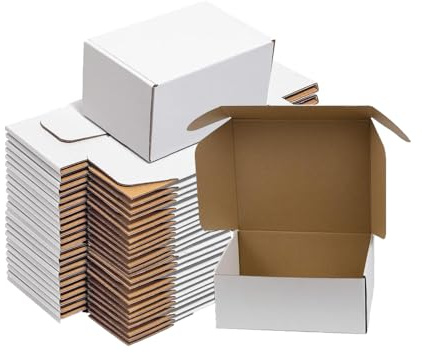 ZxeluPapr 50 Pack 6x4x3 Small Shipping Boxes, White Corrugated Cardboard Packaging Box for Small Business