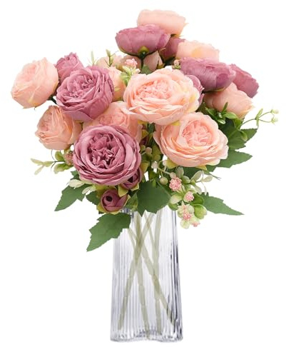 AolKee 4 Manchettes de Fleurs Pivoine Artificielle, Bouquet de Mariage, Fleurs artificielles, Fausses Fleurs Roses en Soie pour Mariage, décoration de la Maison