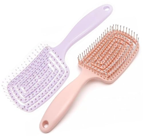 2 Pieces Curved Vent Brush and Detangle Hair Brush, Easy Detangling Vented Hair Styling Comb Salon for Long Thick Curly Straight Dry Wet Hair,Styling Hair Brush for Women&Men