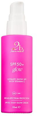 2bTanned Glow SPF 50 Face Moisturiser (50ml), Facial Cream with Sunscreen and Subtle Shimmer, Anti Heat Aging, UVA & UVB Protection, Antioxidants and Vitamin C