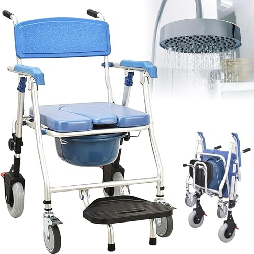 Toilettenstuhl Klappbar Duschstuhl Toilettenstuhl mit Rollen für Senioren, Leibstuhl, Multifunktionaler Duschstuhl, Klappbarer Dusch-Toilettenrollstuhl duschstuhl mit Rollen (A)