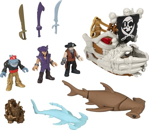 Imaginext Barco Pirata Billy Bones con Accesorios | 3 figuras y barca con manos esqueleto y lanzador, 7 accesorios, JLC51