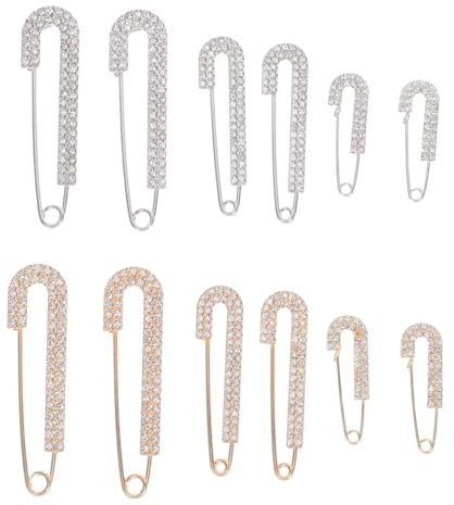 DOITOOL 12 Stück Teiliges Strass Sicherheitsnadeln Damen Broschen Schmuck für Pullover Schals Kleider Hemden Vielseitige Schmucknadeln in Gold und Silber zur Eleganten Kleidungsdekoration