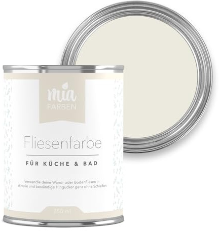 miafarben Fliesenfarbe ohne Schleifen matt 750ml (Elegantes Elfenbein) | Fliesenlack für Wand und Boden in Bad und Küche, hochdeckend, wischfest, strapazierfähig, wasserbasiert