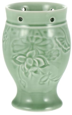Veemoon Pot de Moxibustion en Porcelaine Double Couche Lotus, Brûleur à Bâtonnets Moxa Portable Filtre Amovible, Picots de Massage Ergonomiques pour Bien-détente, Usage Santé