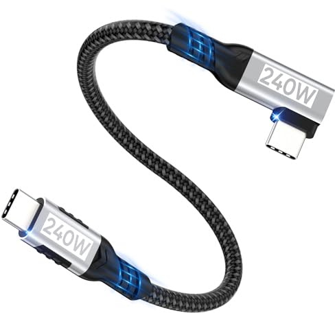 Câble USB-C vers USB-C 0,5m,[240W 48V/5A],câble de charge rapide coudé à 90° en nylon tressé PD3.1 pour iPhone 17/16/15/Pro Max/Plus,Samsung S24/S23/S22/S21,MacBook Pro/Air,iPad Pro/Air/Mini/Switch