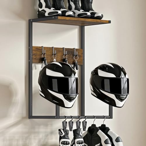 Housolution Motorcycle Helmet Wall Mount, for Riding Suits & Accessories | Helmet Holder with 4 Glove Chips and 4 Hooks, Helmet Stand Display for Bike, Baseballs and Rugby Helmets