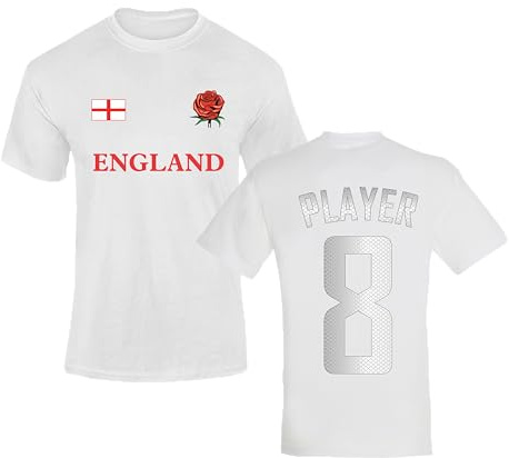 Personalised England Rugby Shirt Custom Name Number Kids Adult Unisex T Shirt Rugby Supporters Nations White L Style