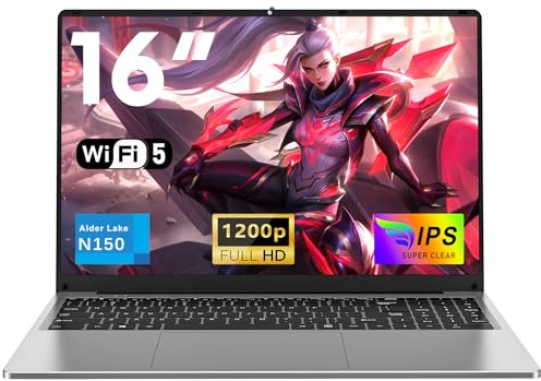 NAIKLULU 16 Pouces Ordinateur Portable N150 (1,2 à 3,6 GHz) Processeur, 16GB RAM 1TB SSD Laptop Pc Portable 2026, Écran Full HD 1920x1080P, Batterie 5000mAh, Webcam, Carte TF