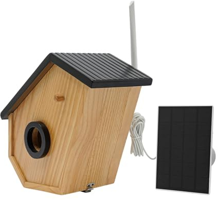 Smart Holz Vogelhaus, 27x15x31cm Intelligentes Vogelhaus mit Solarpanel, Nistkasten für Bauernhöfe, Kabinen, Gärten