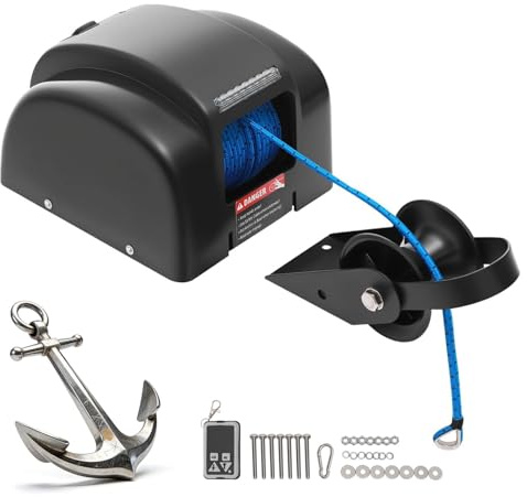 YXYLJOZ Verricello Elettrico per Ancora da Barca a 12 V con Telecomando, capacità di carico 21 kg, velocità di Recupero 20 m/min, Fune Resistente all;Acqua salata da 318 kg per Gite in Barca