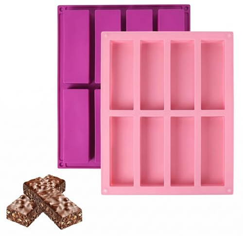 Set di 2 Stampi in Silicone per Dolci e Mini Plumcake, Stampo Rettangolare Antiaderente per Barrette ai Cereali e Pane, Teglia Multicavità Senza BPA, Colore Crema e Viola