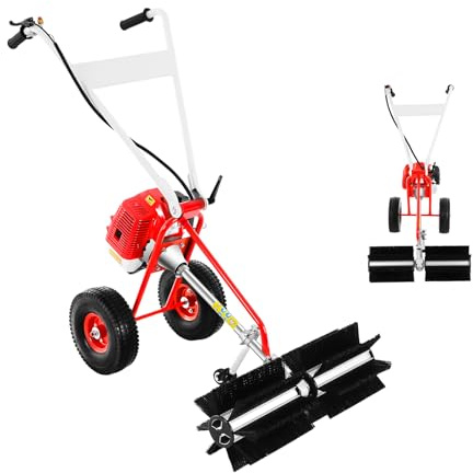 Guoked 2-taktsmotorkvast bensin sopmaskin, 43 CC 8 500 RPM snöslunga bensin motor handskjutningsmaskin städa snösveper ogräsborttagare konstgräs sopmaskin med skyddsglasögon
