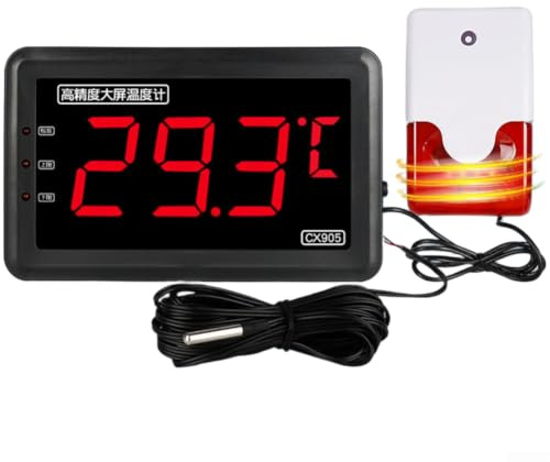 Vasiumic Thermomètre numérique, sonde de température avec grand écran LED, capteur étanche, alarme sonore, réservoirs d'aquaculture de -50 °C à 500 °C et utilisation au froid (A)