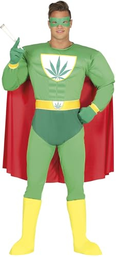FIESTAS GUIRCA | Costume Supereroe Marijuana Adulto (48-50/M) - Maschera, Mantello, Cintura, Guanti e Tuta - Costumi da Supereroi e Cattivi per Addii al Celibato e Feste in Maschera - Uomo
