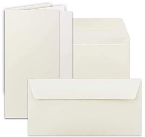 NEUSER PAPIER 100x Kartenpaket DIN Lang mit Doppelkarten, Umschlägen und Einlegeblätter Cremeweiß - Faltkartenset ideal für Einladungen und Karten basteln