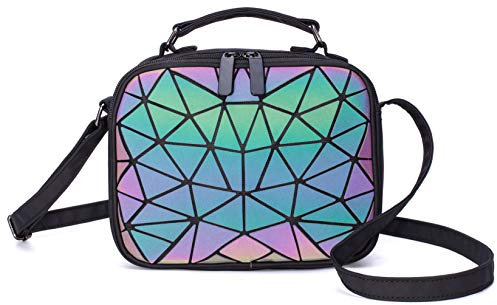 RANSUU Sac à bandoulière géométrique holographique et sac à main tendance pour femme, sac à bandoulière lumineux avec poignée sur le dessus, sac à bandoulière réfléchissant, Treillis, Large