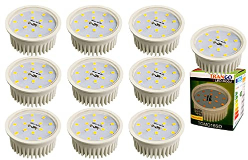 Trango 10er Pack MO15SD-10 Ultra flach 5Watt 3 Stufen dimmbar LED Modul 3000K warmweiß zum Austauschen GU10 & MR16 Halogen Leuchtmittel, Einbauleuchten, Deckenstrahler, Einbaustrahler, Deckenleuchte