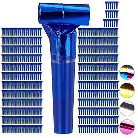 Relaxdays 500x Trombette da Festa, Set di Fischietti per Bambini, Compleanno, Carnevale, Party-Kit, Carta, Blu