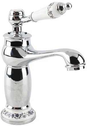 Basin Mixer Tap, Floral Pattern Single Handle Mixer Tap Cold/Hot Water Faucet for Bathroom Basin Sink(Chromed)