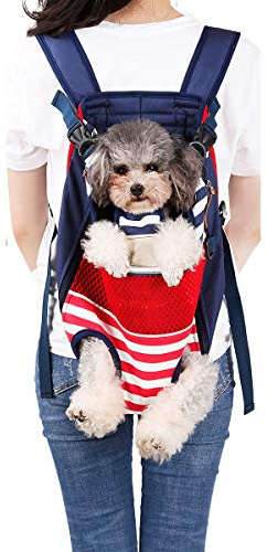 Lifeunion Legs Out Dog Carrier Rucksack Hands-Free Verstellbare Haustier Reisetasche für kleine mittelgroße Hunde Katzen Motorrad Wandern Spaziergang (Rot und Blau Streifen)