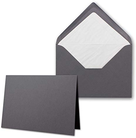50 x Kartenpaket mit gefütterten Brief-Umschlägen - gerippt - DIN A6/C6 - Granit-Grau - 10,5 x 14,8 cm - Nassklebung - NEUSER PAPIER