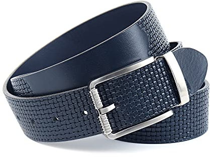 Anthoni Crown Herren Ledergürtel, Jeansgürtel, Dunkelblau, Vollnarbenleder, Flechtgürtel Prägung, Breite 40 mm, kürzbar, Modell 2P4580, Größe 115