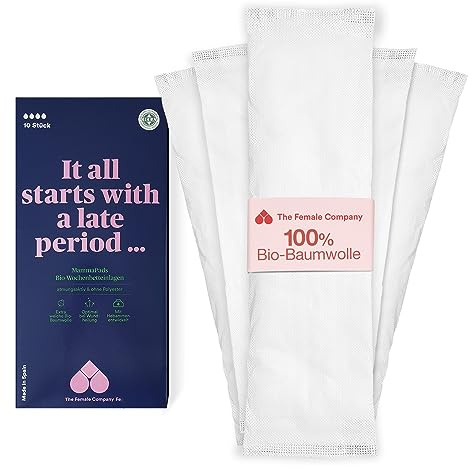 THE FEMALE COMPANY® 40x veckobäddsbindningar gjorda av certifierad ekologisk bomull I Kliniskt testad och särskilt ventilerande I utvecklad med barnmorskor I Extra lång och absorberande (34,5 cm)