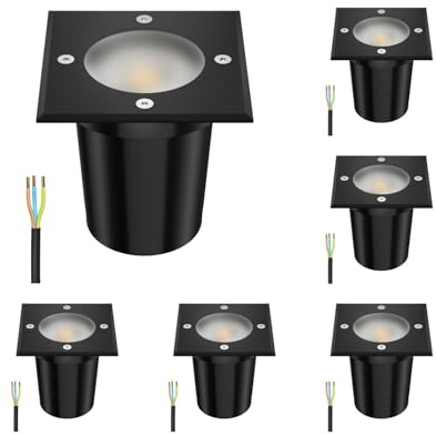 ledscom.de 6x Bodeneinbauleuchte RELI für außen, IP67, schwarz, gefrostet, eckig, 11 x 11cm inkl. LED Lampe 468lm warmweiß