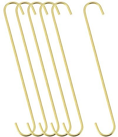 sourcing map S-Haken zum Aufhängen, 300 mm, extra lang, Stahlaufhänger, für den Innen- und Außenbereich, für Garten, Badezimmer, Schrank, Werkstatt, Küche, goldfarben, 6 Stück