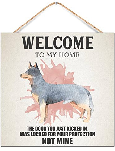 CustonCares Hundeliebhaber Geschenke Welcome to My Home Veranda-Dekor Hunde-Illustration, Willkommens-Haustürschild, Retro-Holzschild, Hochzeitsgeschenke, 30,5 x 30,5 cm