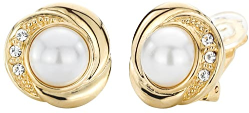 Traveller Ohrclip - 22kt vergoldet - Preciosa Kristalle - 8mm Perle weiss - 114235