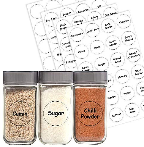 Pack of 96 Spice Rack Labels for Jars and Bottles Transparent (30 mm) Waterproof Spice Jar Labels Pre Printed Kitchen Labels for Jars Spice, Herbs and Seasoning Storage Papa Prints®