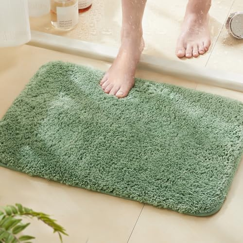 TECHMILLY Super Soft Shaggy Bathroom Rugs, Absorbent Thick Non Slip Microfiber Bath Rugs, Quick Dry Machine Washable Bath Mat for Bathroom Floor, Bathtub and Shower 17x24