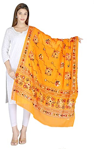 Craft Trade Dupatta for Indian Wear Rajasthani Ethnic Hand Embroidered Mirror Embellished Party Wear Hippie Boho Clothing Bollywood Outfits Clothes - Dark Orange
