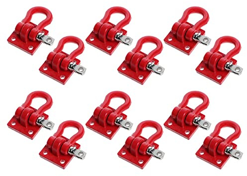 liovitor 12x Metal Climbing Trailer Tow Hook Hooks Buckle, Winch Shackles Accessory for 1/10 Scale RC Crawler Truck D90 SCX10,Red