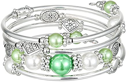 FULU AUTUMN Damen Boho Armband mit Mehrschichtiges Perlen Silber Wickelarmband Modeschmuck Geschenke zum Geburtstag und Muttertag für Frauen