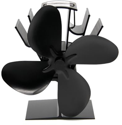 Valo Ofenventilator (Kaminventilator stehend, Lüfter mit 4 Blättern, stromlos, geräuscharm, Maße: 18 x 9,5 x 18,2 cm (LxBxH), schwarz) VK000601