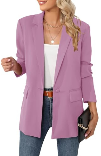 Luyaa, giacca blazer oversize da donna, casual, per lavoro e ufficio, con apertura sul davanti, in tessuto con fodera e spalline imbottite, Rosa, XX-Large