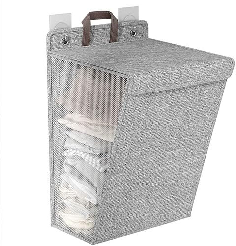 Wäschekorb mit Deckel - 52 L - 56x39x13cm Faltbarer Nischen Wäschesammler Schmaler Wäschekorb mit Tragegriff für Apartment (Grey, 1 Piece)